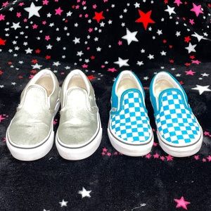 Vans little kids, size 13.5 checker slip-ons, Flame metallic silver slip-ons 🔥